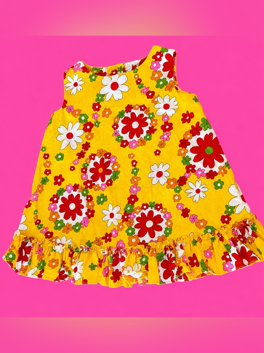 Vintage 70s Bright Yellow Flower Power Sundress